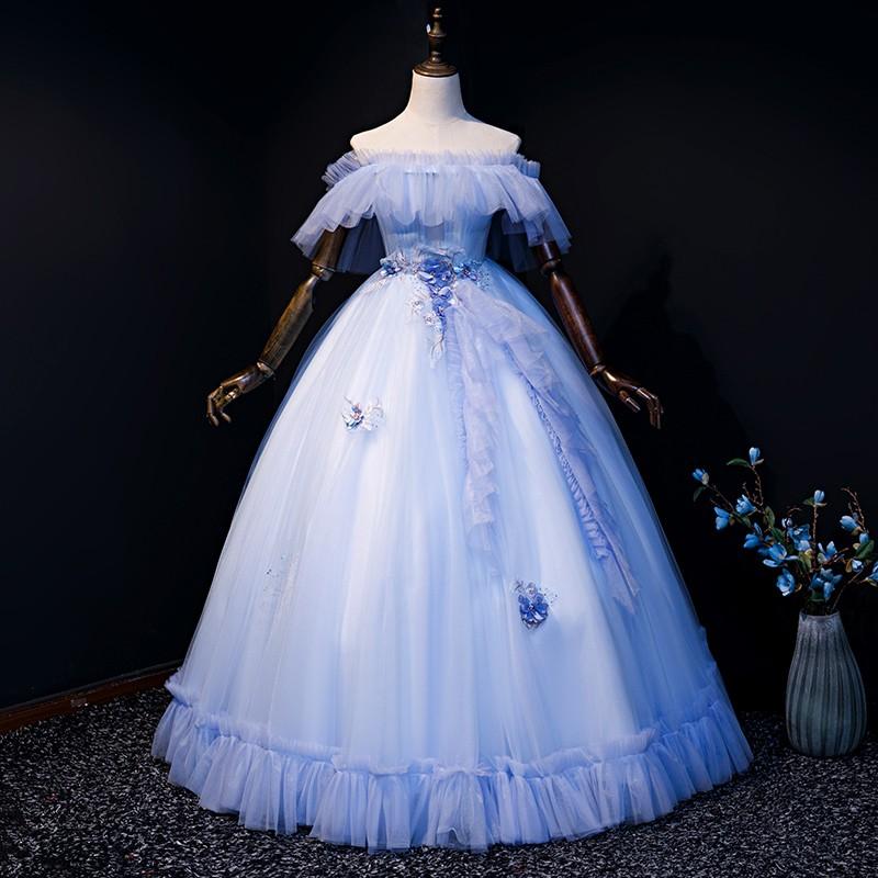 年最新海外 パーティードレス 結婚式 発表会 二次会 おしゃれ 演奏会 コンサート 青 ロング シンデレラ 披露宴 花嫁 テージ衣装 プリンセスライン 内祝い Mobile Scotturb Com