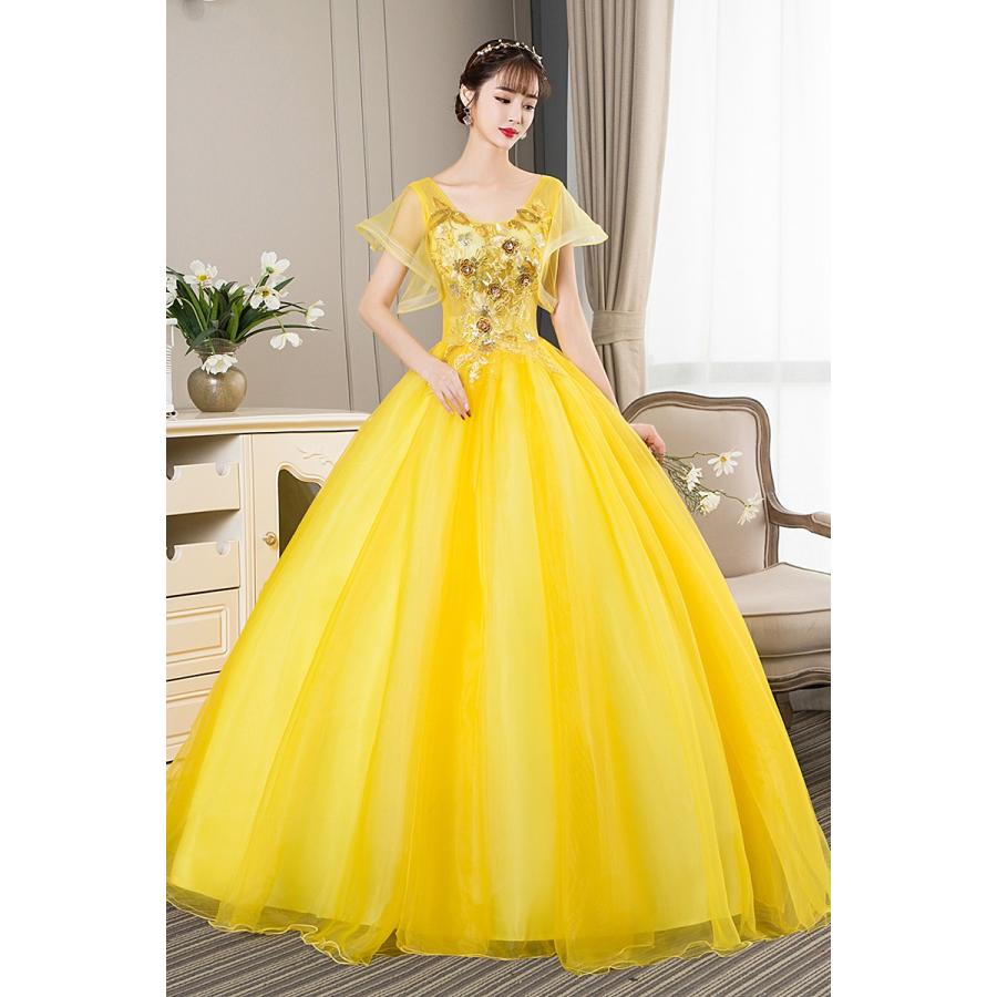 パーティードレス 結婚式 二次会 披露宴 テージ衣装 シンデレラ 演奏会 発表会 黄色 コンサート 花嫁 おしゃれ プリンセスライン Csppq442 悟空 通販 Yahoo ショッピング