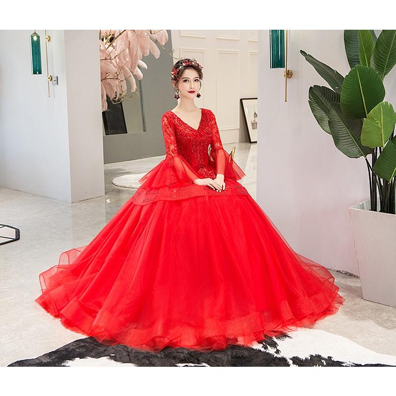値引きする カラードレス パーティードレス 長袖 赤 発表会 プリンセスライン ロング 花嫁 おしゃれ 演奏会 結婚式 披露宴 テージ衣装 二次会 コンサート シンデレラ Csppq453 悟空 通販 Yahoo ショッピング 人気第1位 Www Yalaphone Com