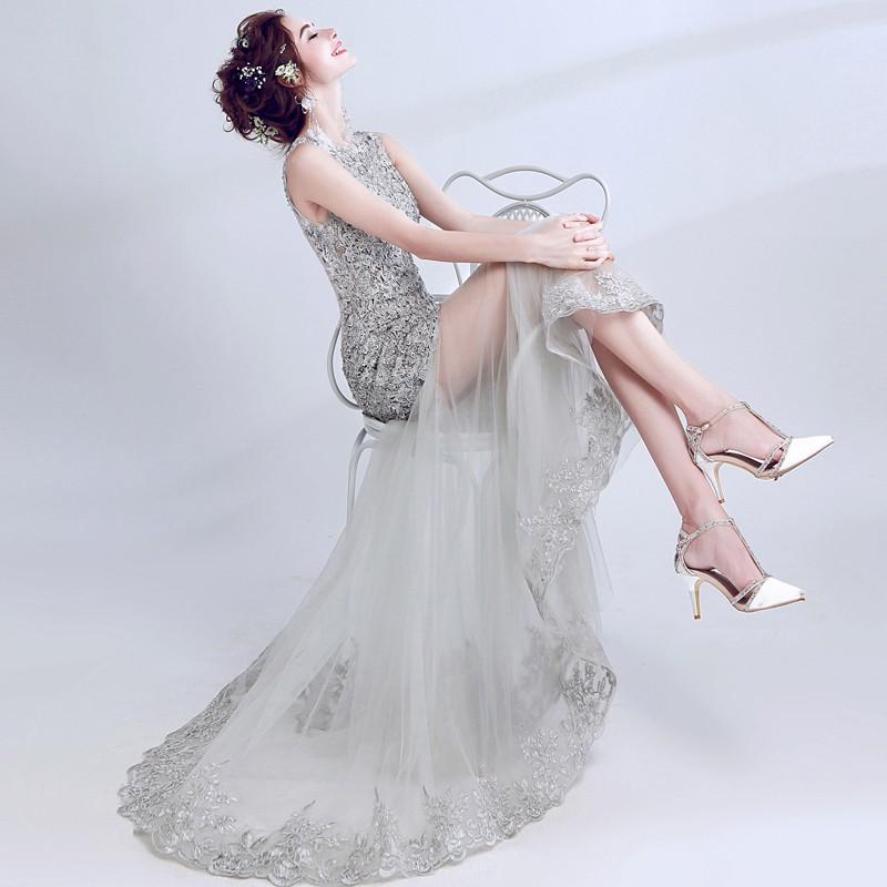 ミニドレス カラー 結婚式 カクテルドレス 二次会 発表会 演奏会 花 シルバー パーティードレス トレーンドレス ロングドレス 前ミニ イブニングドレス