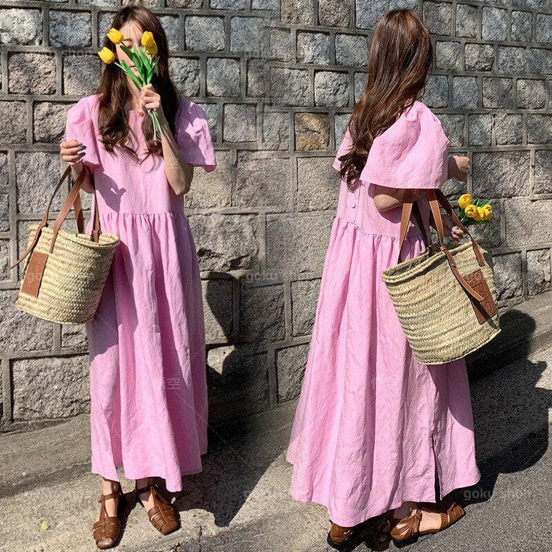 高品質 S Xl 涼しい 薄手 春 夏 ピンク 森ガール ワンピース 半袖 服 40代 ワンピース ゆったり 大きいサイズ 50代 30代 代 Aライン 無地 マタ Fxn 悟空 通販 Yahoo ショッピング