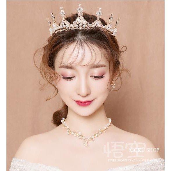 花嫁 ヘッドドレス ティアラ 結婚式 安い 髪飾り バロック ネックレス ブライダル 王冠 イヤリング カチューシャ 3点セット 演奏会/二次会/披露宴/発表会 | 