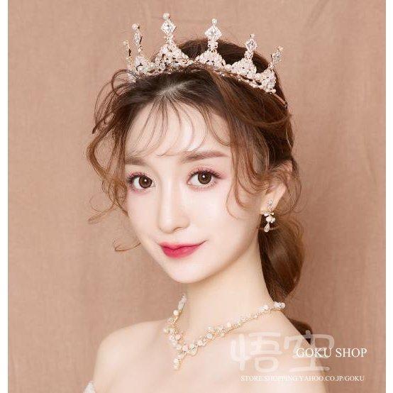 花嫁 ヘッドドレス ティアラ 結婚式 安い 髪飾り バロック ネックレス ブライダル 王冠 イヤリング カチューシャ 3点セット 演奏会/二次会/披露宴/発表会 |  | 02
