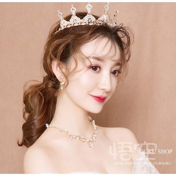 花嫁 ヘッドドレス ティアラ 結婚式 安い 髪飾り バロック ネックレス ブライダル 王冠 イヤリング カチューシャ 3点セット 演奏会/二次会/披露宴/発表会 |  | 04