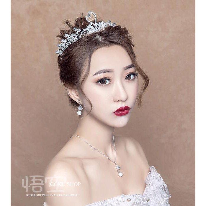花嫁 ヘッドドレス ティアラ 結婚式 安い 髪飾り 王冠 クラウン ネックレス ブライダル イヤリング 3点セット ステージ 演奏会/二次会/披露宴/発表会 |  | 01