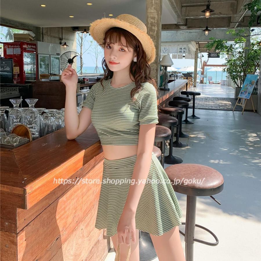 ワンピース 水着 レディース 半袖 ビキニ 可愛い おしゃれ 大人女子 ガーリー 無地 グリーン ブラック セパレート カバーアップ スカート お洒落 大きいサイズ Mz17 悟空 通販 Yahoo ショッピング