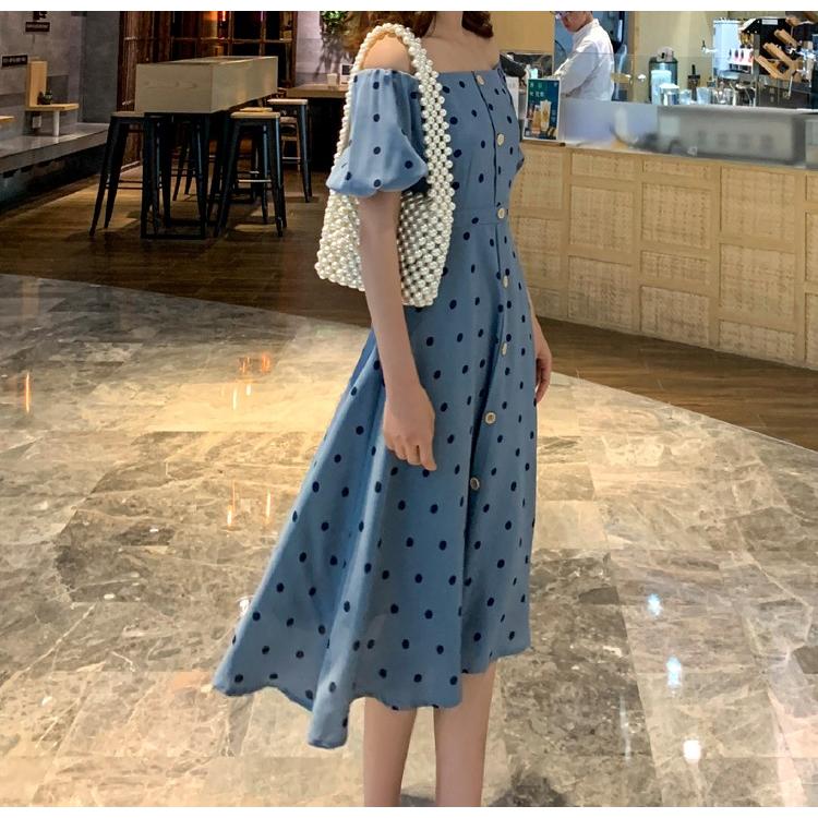 ワンピース レディース ビーチワンピース おしゃれ 夏 安い マキシ丈ビーチワンピース リゾート 水玉 半袖 旅行 ブルー ベアトップ Stq057 悟空 通販 Yahoo ショッピング