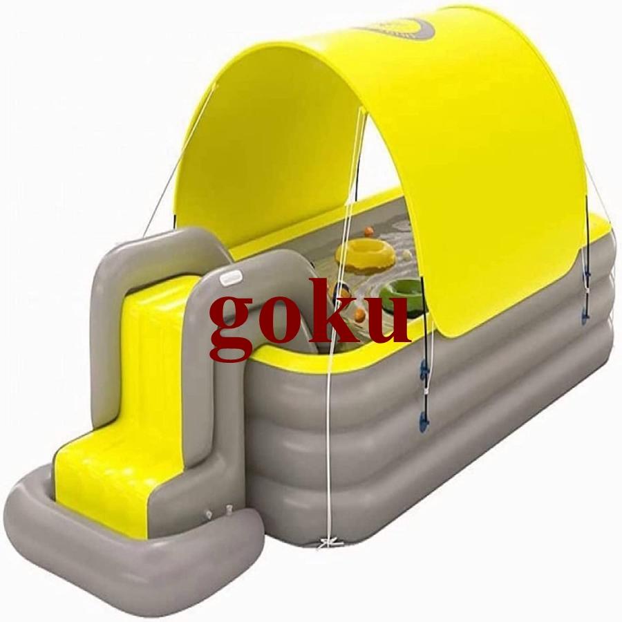 最安値挑戦!家庭用プール エアプール 自動膨張 滑り台 折り畳み式 ビニールプール 大型 ベビープール キッズ サンバイザー 水遊び 子供用 3つ気室 屋根付き_4