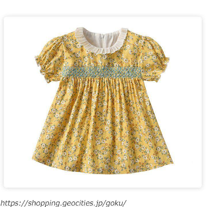 子供服 ベビー服 ベビーワンピース 花柄 80 90 100 110 1 半袖 イエロー ピンク 夏 1歳 2歳 3歳 学院風 通学 ベビードレス レース付き Zt 悟空 通販 Yahoo ショッピング