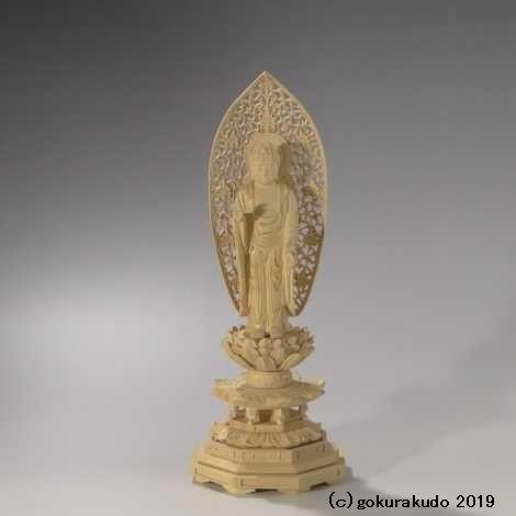 仏像 阿弥陀如来 浄土宗・時宗用 3.5寸 総柘植 金泥書き入り口・入口 その他仏壇、仏具-仏壇、仏具-冠婚葬祭、宗教用品