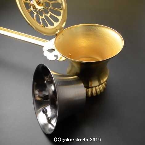 朝顔型柄香炉 丁番付 金メッキ（軽量）_5