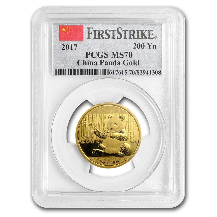 保証書・スラブ付き] 2017年 (新品) 中国「パンダ」純金 15グラム 金貨