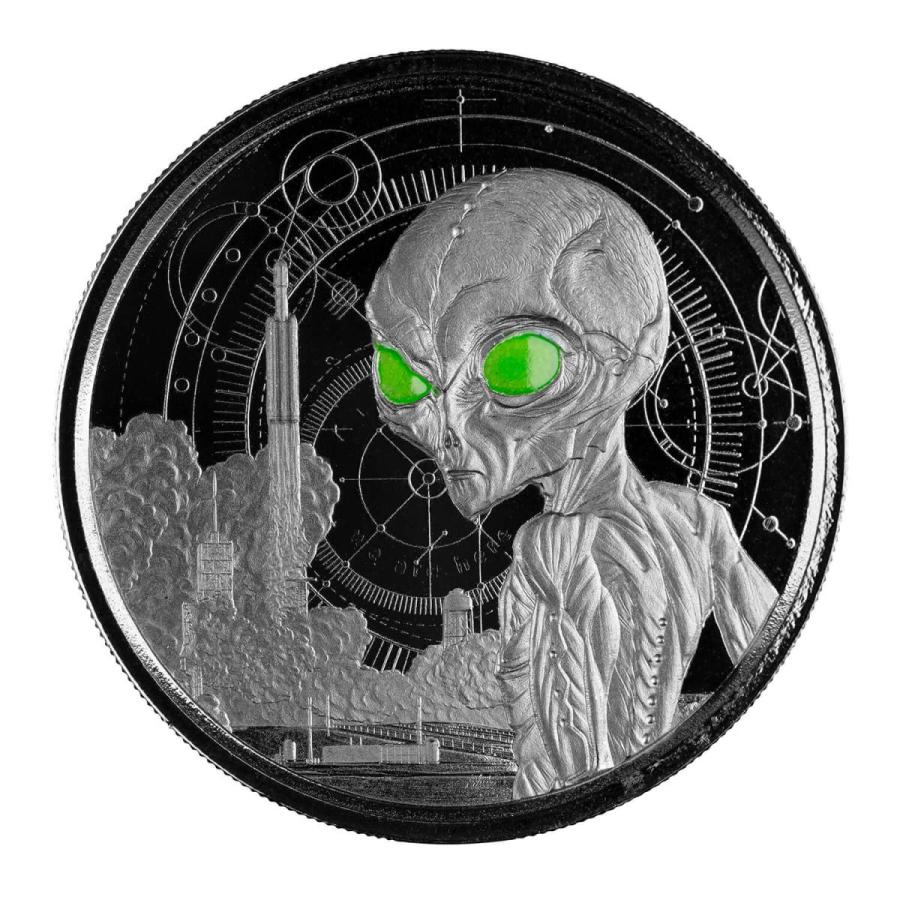 [保証書・カプセル付き] 2021年 (新品) ガーナ「宇宙人・エイリアン」純銀 1オンス ロジウム メッキ プルーフ 銀貨