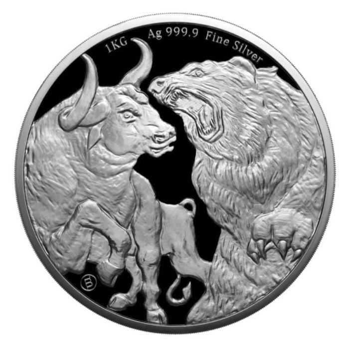 保証書・カプセル付き] 2022年 (新品) トケラウ「雄牛と熊」純銀 1キロ