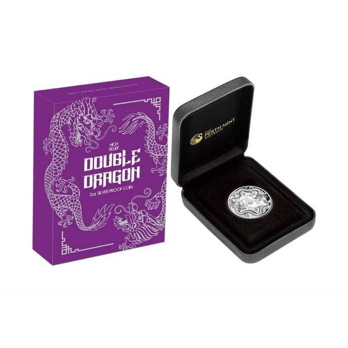 [保証書・カプセル付き] 2019年 (新品) オーストラリア「ダブルドラゴン」純銀 2オンス ハイリリーフ プルーフ 銀貨
