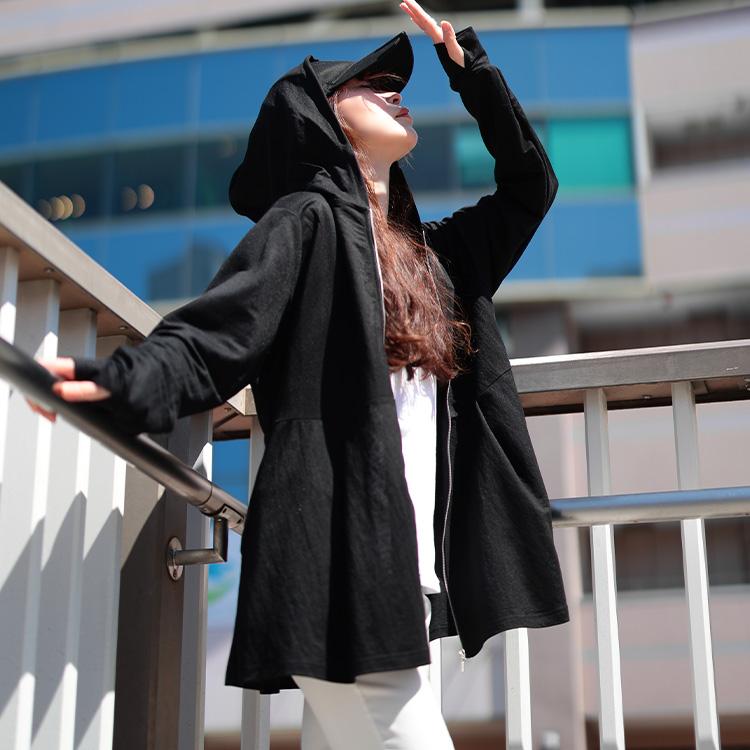大きいサイズ レディース パーカー トップス ジップ 接触冷感 UVカット 吸水速乾 ペプラム 指穴 ストレッチ 春コーデ 春 夏 秋 LL 2L 3L 4L 5L ブラック 黒 | GOLDJAPAN | 08