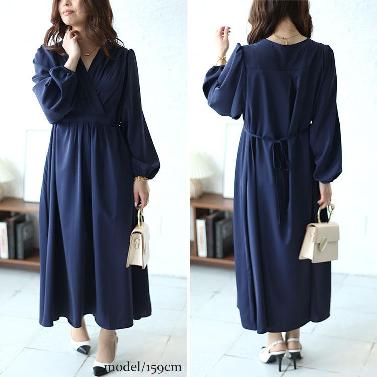 cinematiq ネイビー　カシュクール半袖ワンピース Lサイズ GOLDJAPAN 大きいサイズ レディース ワンピース ロング 長袖