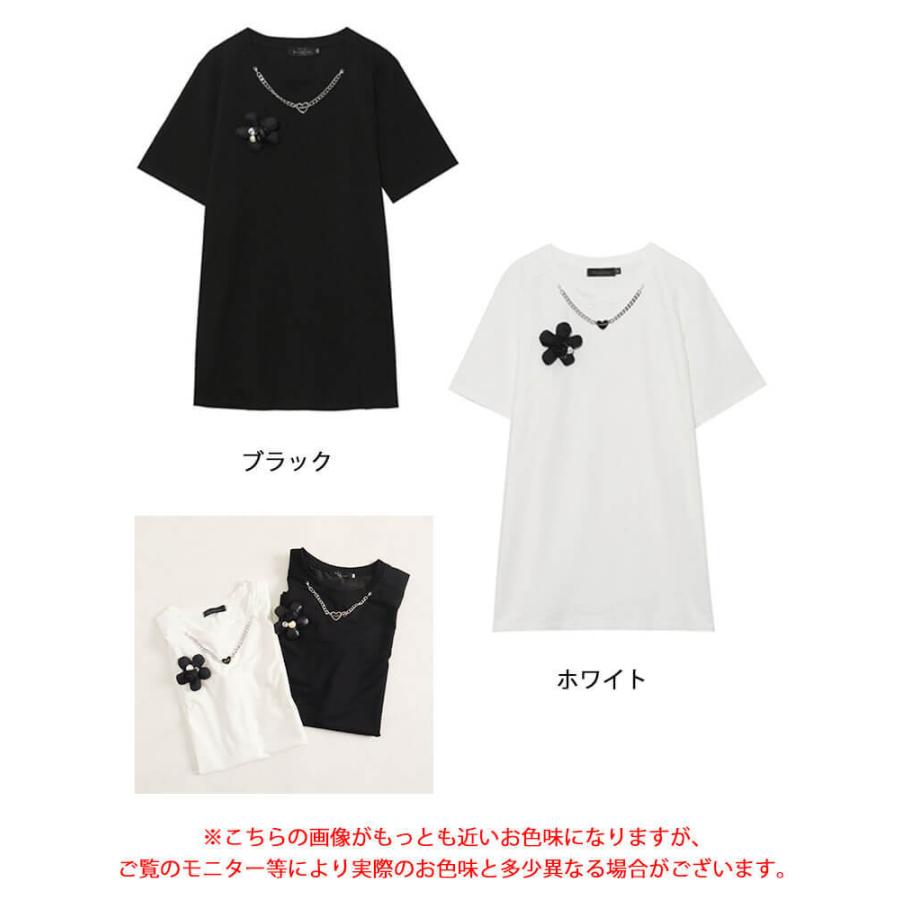 大きいサイズ レディース トップス Tシャツ アクセサリー付き半袖Ｔシャツ 夏新作 春服 夏服 秋服 LL 2L 3L 4L 5L 6L ホワイト 白 ブラック 黒 ゴールドジャパン｜gold-japan｜18