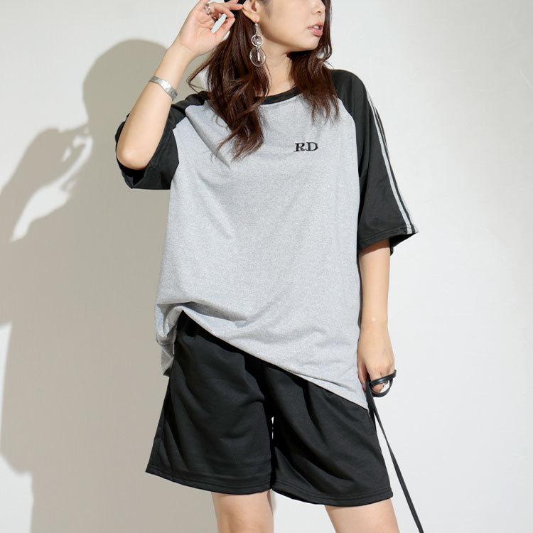 大きいサイズ レディース スポーツウェア ジャージ セットアップ ラインTシャツ＆ハーフパンツセットアップ スポーツ 夏服 春服 L LL 2L 3L 4L 5L ブラック 黒｜gold-japan｜10