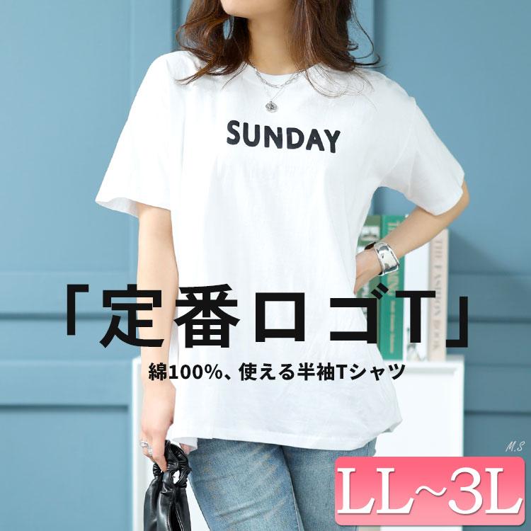 大きいサイズ レディース トップス カットソー Tシャツ ロゴT 英ロゴ 半袖 シンプル 無地 ルーム 韓国 春コーデ 夏 秋 LL 2L 3L ホワイト 白 ゴールドジャパン｜gold-japan｜03