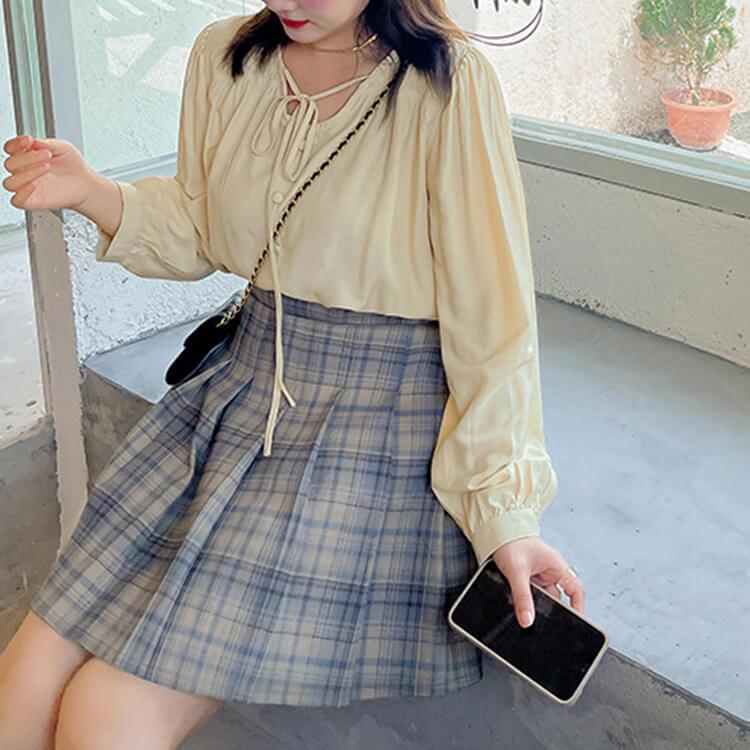 大きいサイズ レディース スカートスーツ くすみカラーチェック柄