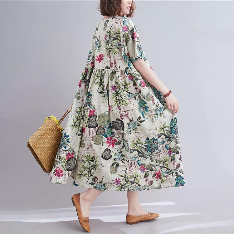 大きいサイズ レディース ワンピース ボタニカル柄コットンリネンワンピース 半袖 花柄 ロング 韓国 夏新作 春コーデ 夏コーデ F L Ll 2l 3l 4l オフホワイト 白 Goldy 950 大きいサイズ レディース Gold J 通販 Yahoo ショッピング