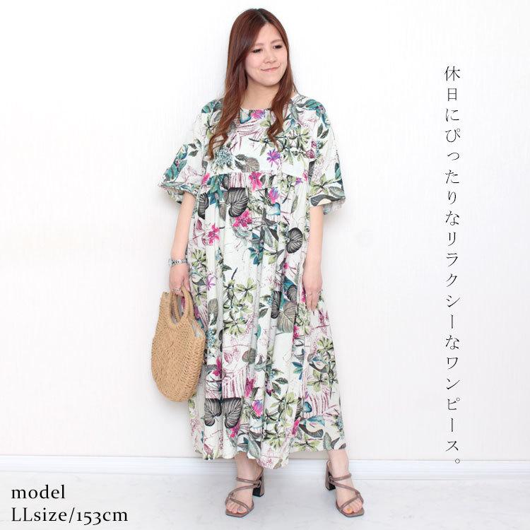 大きいサイズ レディース ワンピース ボタニカル柄コットンリネンワンピース 半袖 花柄 ロング 韓国 夏新作 春コーデ 夏コーデ F L Ll 2l 3l 4l オフホワイト 白 Goldy 950 大きいサイズ レディース Gold J 通販 Yahoo ショッピング
