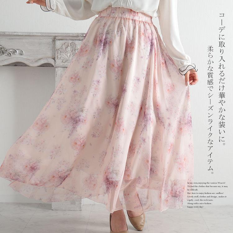 大きいサイズ レディース ボトムス スカート 花柄ロングスカート ロングスカート 花柄スカート シフォン 花柄 ロング 春服 夏服 3L 4L 5L ピンク ホワイト 白｜gold-japan｜08