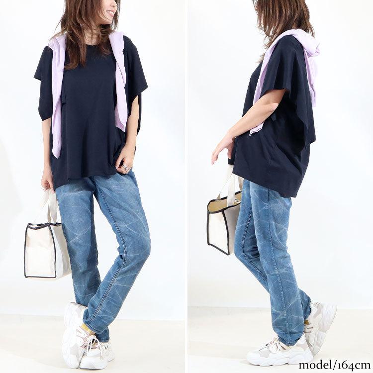 大きいサイズ レディース トップス Tシャツ カットソー 接触冷感フレア袖カットソー Vネック 春服 夏服 LL 2L 3L 4L 5L オフホワイト ネイビー ブラック｜gold-japan｜14