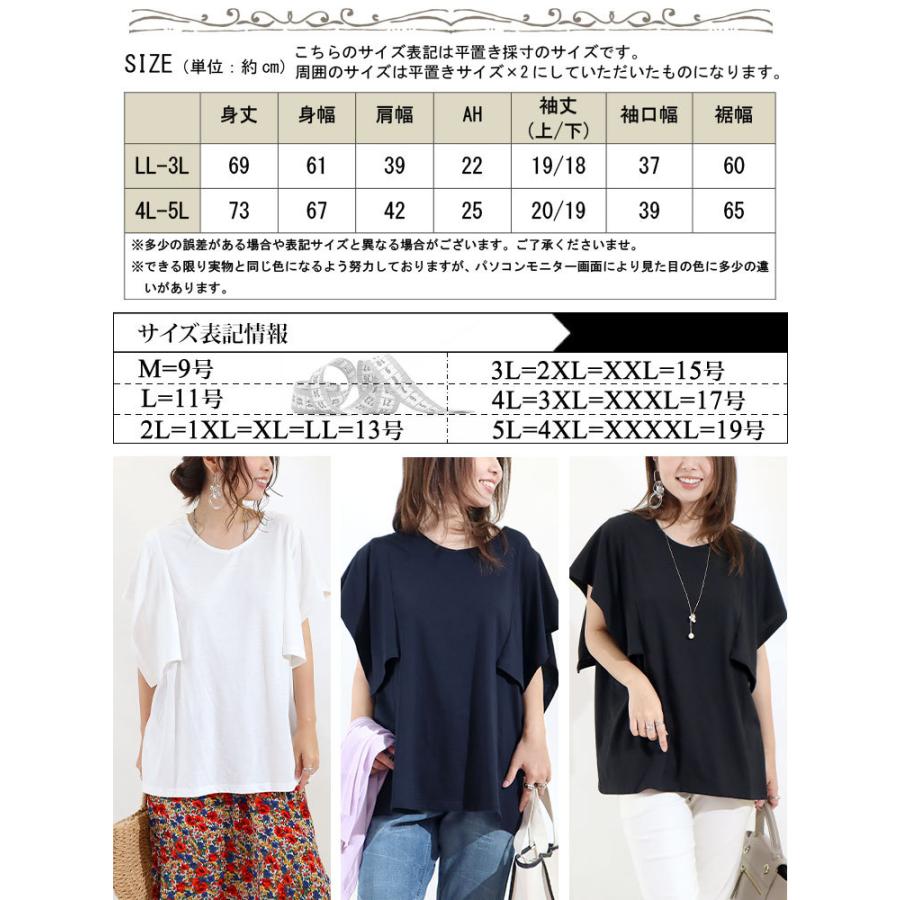 大きいサイズ レディース トップス Tシャツ カットソー 接触冷感フレア袖カットソー Vネック 春服 夏服 LL 2L 3L 4L 5L オフホワイト ネイビー ブラック｜gold-japan｜22