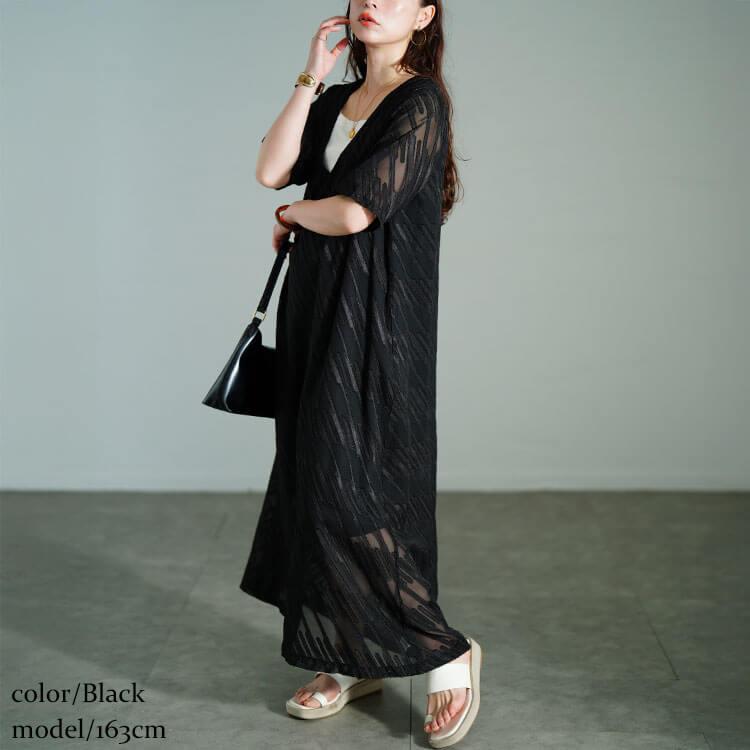 ゴールド×ブラック◆スパンコールロングドレス◆シアー袖×Vネッ死◆ゆったり GOLDJAPAN（ゴールドジャパン） 大きいサイズ レディース ワンピース