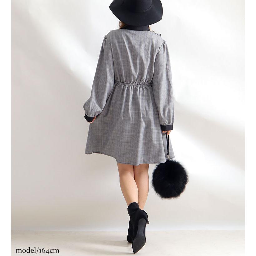 GOLDJAPAN 大きいサイズ レディース ワンピース 膝丈 長袖 リボン