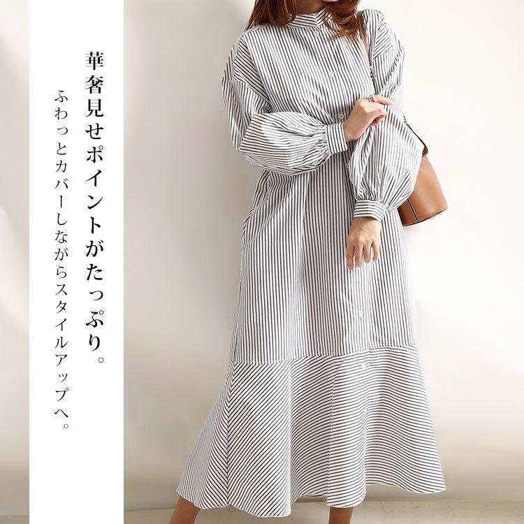 大きいサイズ レディース ワンピース ストライプ柄裾フレアシャツワンピース ワンピ ロングワンピース 秋服 春服 3l 4l 5l オフ 白 ブラック 黒 ネイビー Maru 6492 大きいサイズ レディース Gold J 通販 Yahoo ショッピング