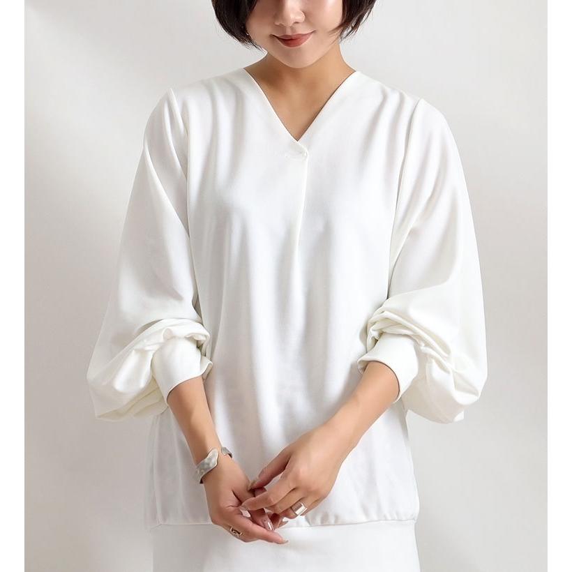 d.i.a ホワイト Vネック 長袖トップス ジッパー付き GOLDJAPAN（ゴールドジャパン） 大きいサイズレディース トップス