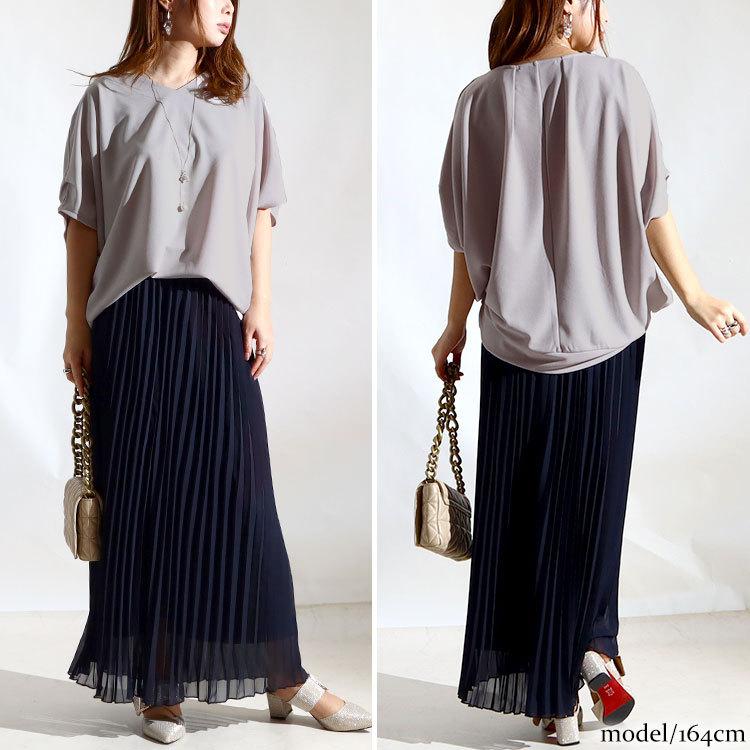 大きいサイズ レディース トップス Tシャツ カットソー 接触冷感＆UVカット肩タックドルマン 半袖 春服 夏服 LL 2L 3L 4L 5L 黒 グレー パープル ネイビー | GOLDJAPAN | 16