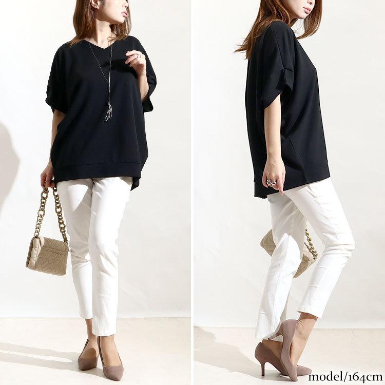 大きいサイズ レディース トップス Tシャツ カットソー 接触冷感＆UVカット肩タックドルマン 半袖 春服 夏服 LL 2L 3L 4L 5L 黒 グレー パープル ネイビー | GOLDJAPAN | 14
