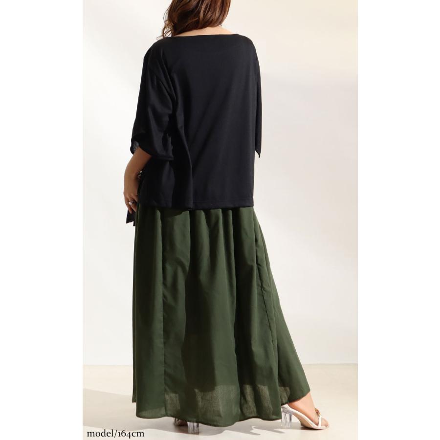 大きいサイズ レディース ワンピース 異素材ドッキングワンピース ワンピ 春服 夏服 LL 2L 3L 4L 5L カーキ グリーン パープル オレンジ レッド 白 紺 爆買の画像