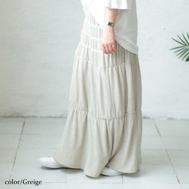 大きいサイズ レディース スカート ロング マキシ シャーリング ティアード ウエストゴム 夏コーデ 春 夏 秋 LL 2L 3L 4L ブラック 黒 グレージュ チャコール