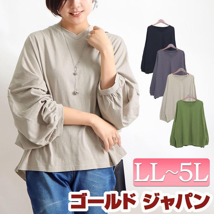 大きいサイズ レディース トップス Tシャツ ボリューム袖 Vネック 長袖 ドルマン 綿 秋コーデ 秋 春 Ll 2l 3l 4l 5l ベージュ カーキ チャコール ブラック 黒 Sw 0218v 大きいサイズ レディース Gold J 通販 Yahoo ショッピング