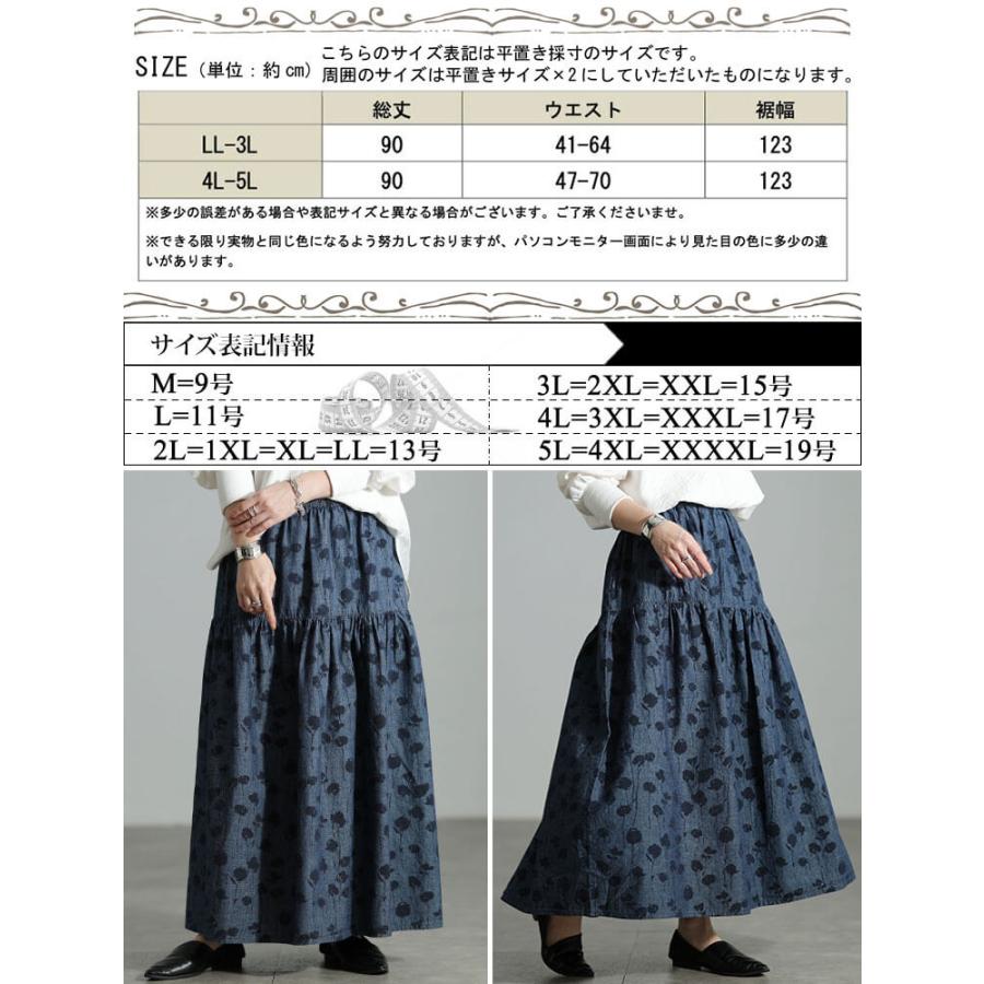 美品　フローラル ボイル ティアード スカート　ロング丈　大きいサイズ　ブルー ボイル ティアード ロング スカート