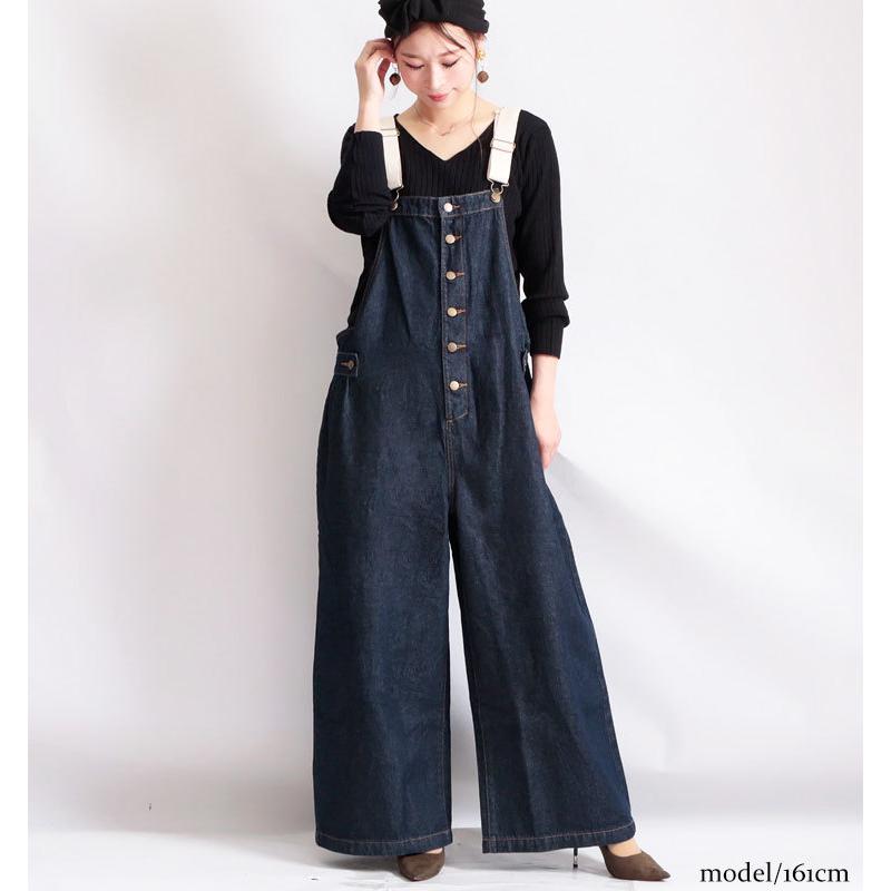 大きいサイズ レディース パンツ サロペット デニム ワイド コットン ポケット 秋コーデ 春 秋 夏 冬 Ll 2l 3l 4l ワンウォッシュ ネイビー ゴールドジャパン Wd 0280 大きいサイズ レディース Gold J 通販 Yahoo ショッピング