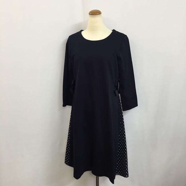 ワンピース ギャラリービスコンティ サイドドット柄リボン飾りワンピース ネイビー M ビスコンティ2 大人かわいい服 169 ゴールドスミス 通販 Yahoo ショッピング