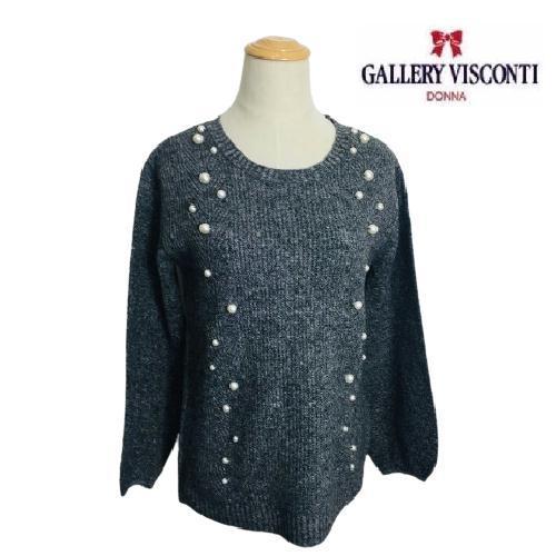 ギャラリービスコンティ コットンパール飾り畦編みニット セーター グレー L ビスコンティ3 おとなかわいい服 :1471914-107