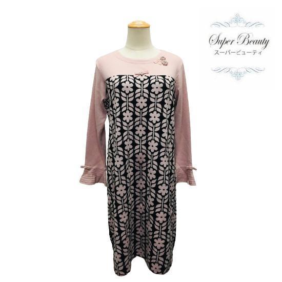 スーパーsale特価 期間限定ポイント１０倍 スーパービューティー Super Beauty 花柄ジャガードニット胸元切替 ニットワンピース ピンク Ll 44 大人かわいい服 激安 お得 Www Superavila Com