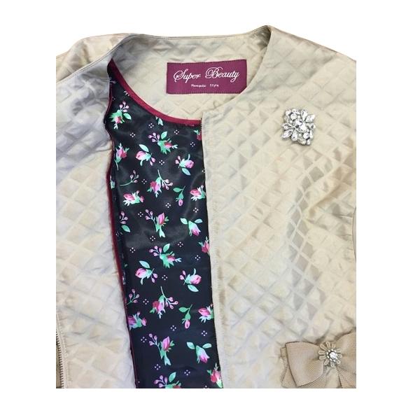 新品タグスーパービューティーキルティング風バルーン袖ノーカラー