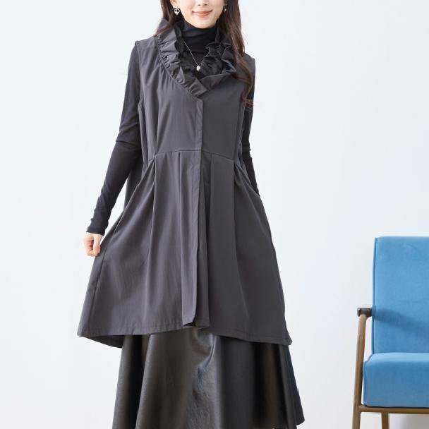 ベスト 大人可愛い フリルネック ロングベスト C03-161,C03-102