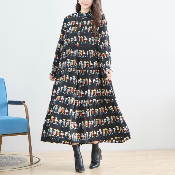 reve bleu フィギュア柄 デザインワンピース ロング 長袖 総柄