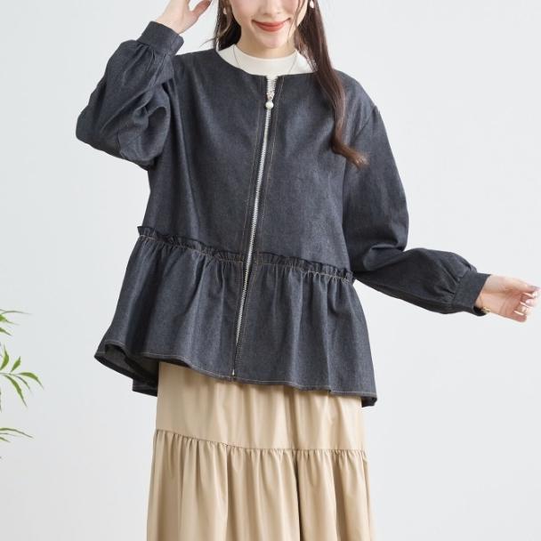 TRUBE ミセス デニムジャケットフリル ギャザー N23-050 M〜L 大人