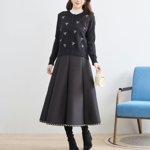 カーディガン リボン刺繍 上品 N25-171 reve bleu M〜L 大人可愛い