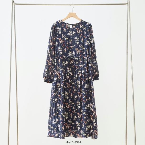 TRUBE ギャザー ワンピース フラワープリント ネイビー 花柄 